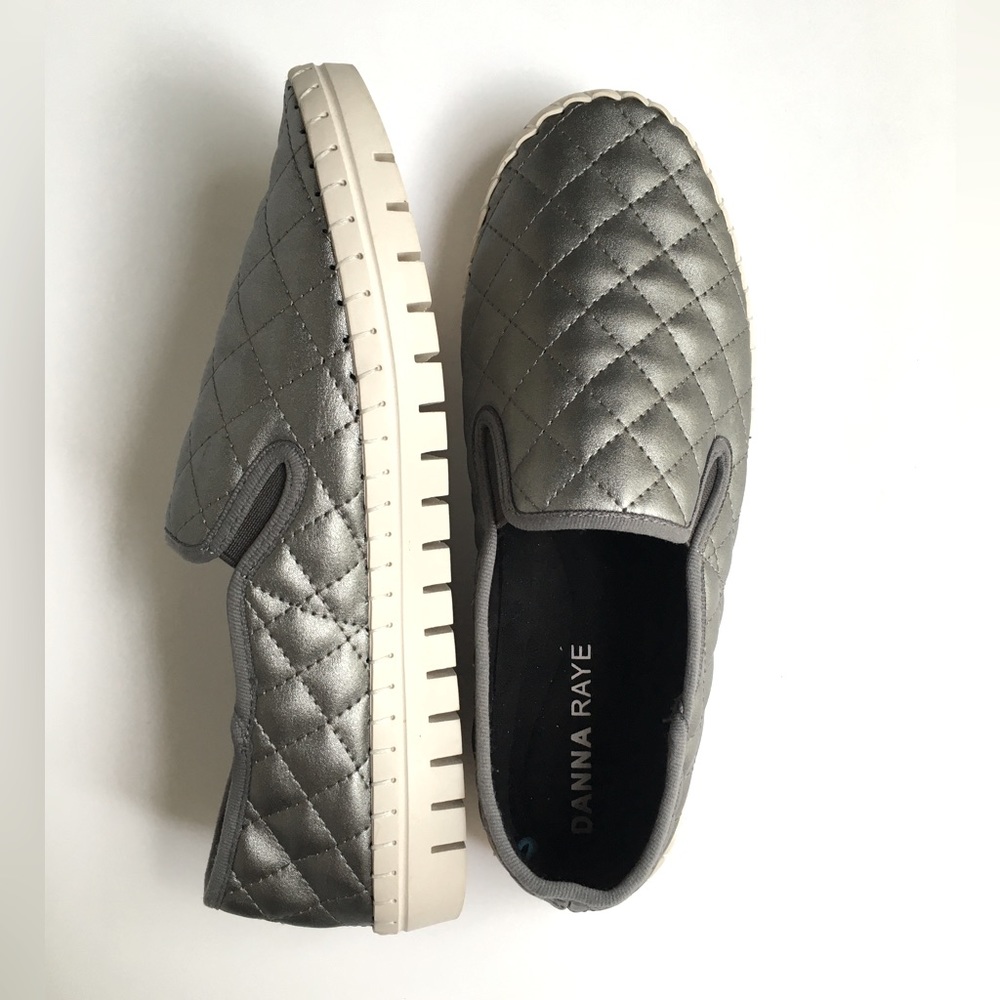 Metallic Gray Quilted Slip On Sneakers